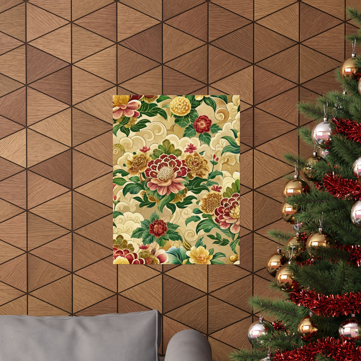 Folk Floral Pattern, Bhutanese Inspired 02 - 18 in x 24 in Matte Poster