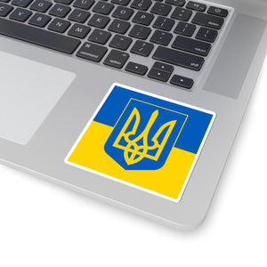 Tryzub And Flag Of Ukraine - 3" x 3" Kiss-Cut Sticker