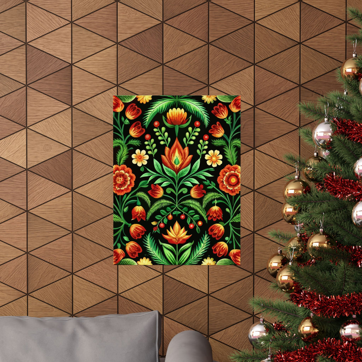Folk Floral Pattern, Hungarian Inspired 02 - 18 in x 24 in Matte Poster