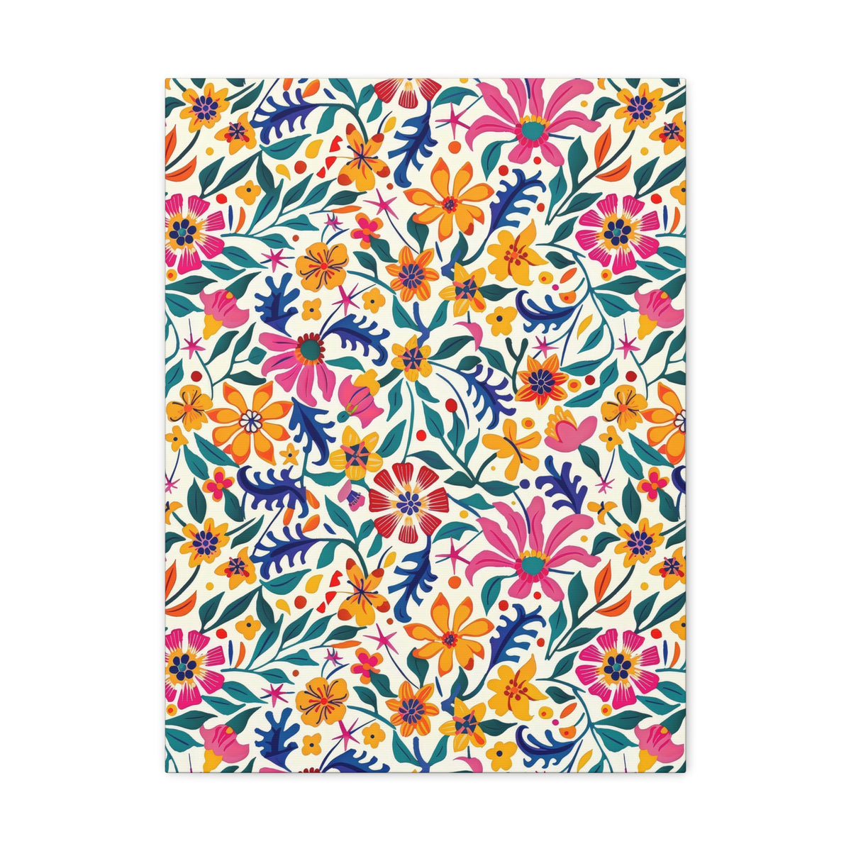 Mexican Floral Fiesta Pattern 003 - 18 in x 24 in Matte Canvas, Stretched, 1.25 in