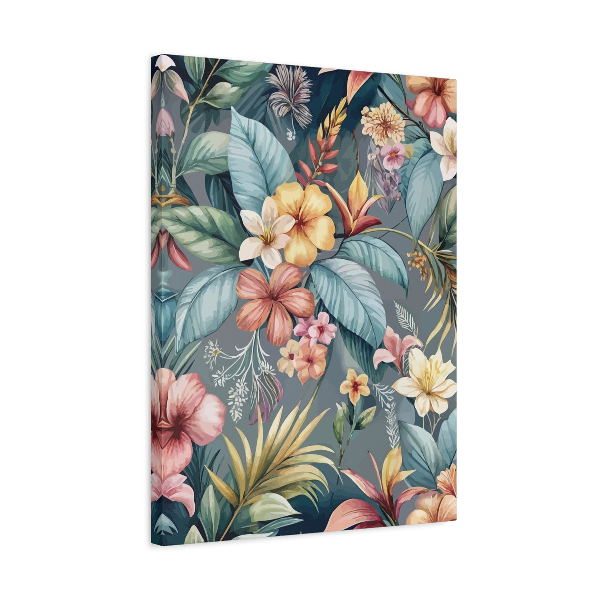 Folk Floral Pattern, Balinese Inspired 08 - 18 in x 24 in Matte Canvas, Stretched, 1.25 in