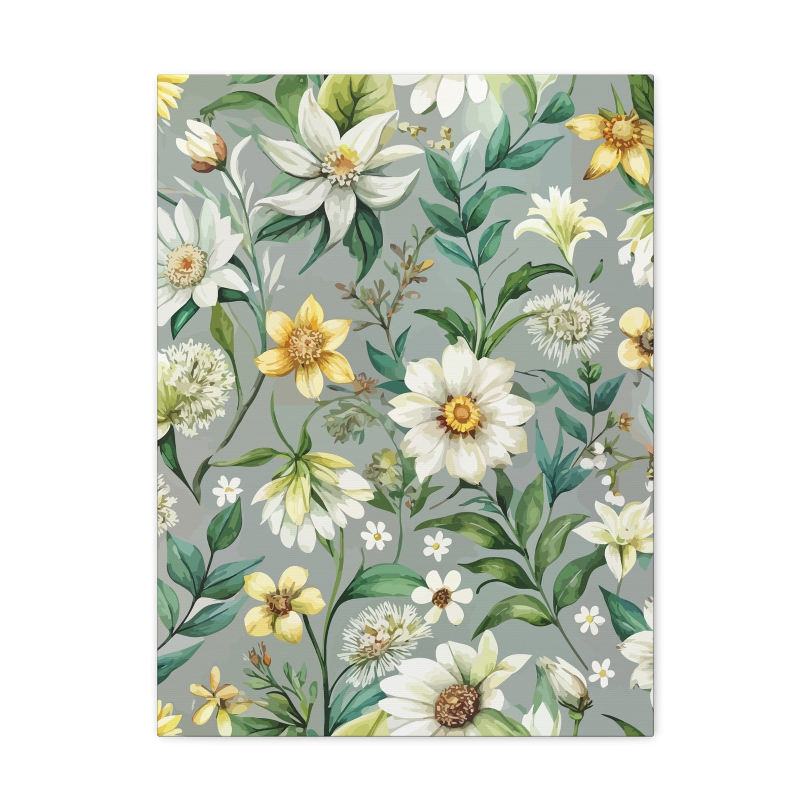 Folk Floral Pattern, Alpine Inspired 01 - 18 in x 24 in Matte Canvas, Stretched, 1.25 in