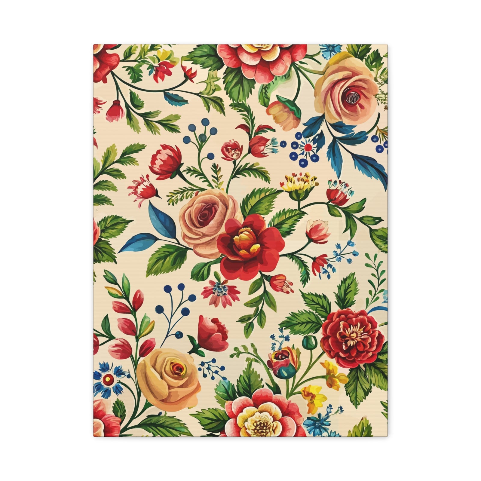 Folk Floral Pattern, Romanian Inspired 04 - 18 in x 24 in Matte Canvas, Stretched, 1.25 in