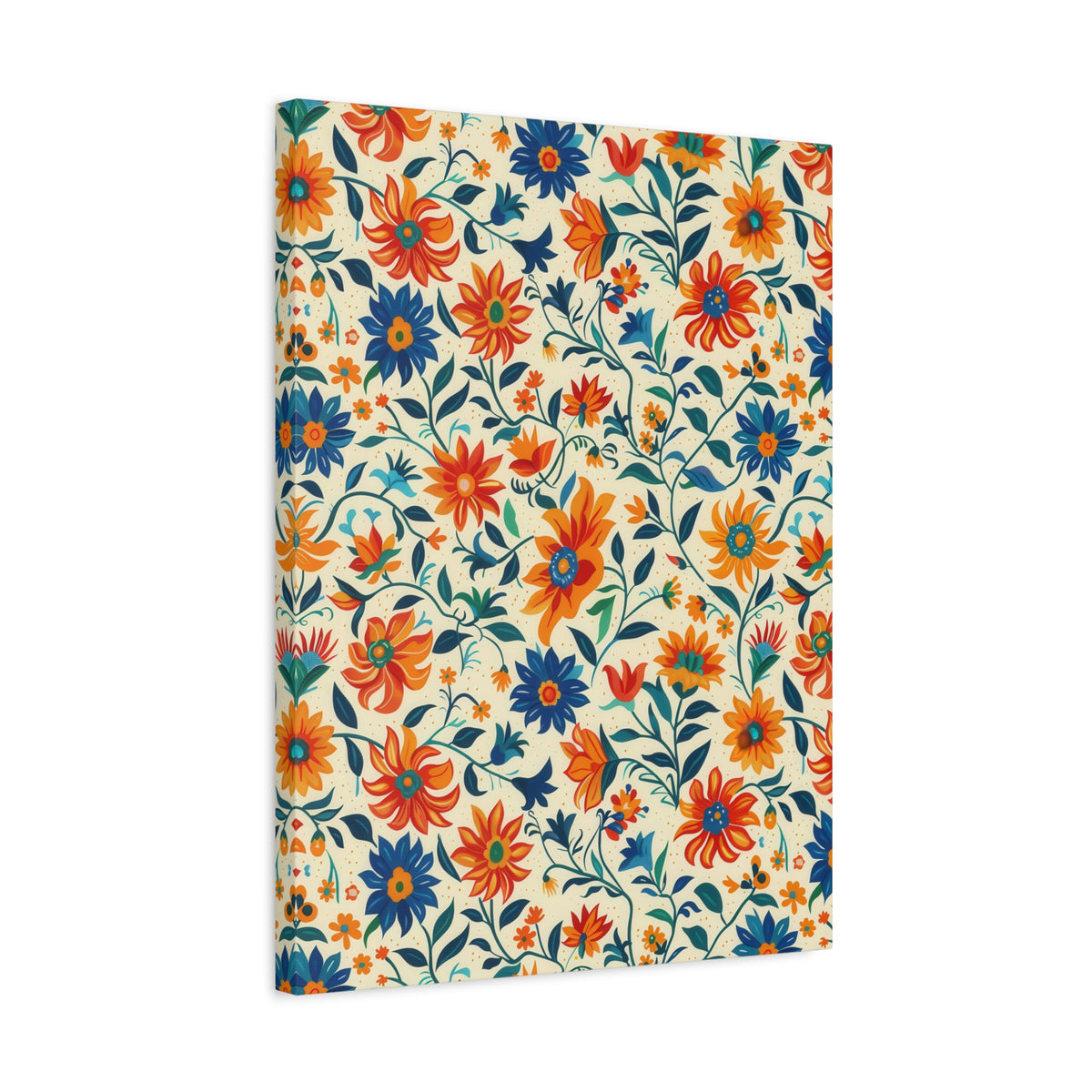 Mexican Floral Fiesta Pattern 012 - 18 in x 24 in Matte Canvas, Stretched, 1.25 in