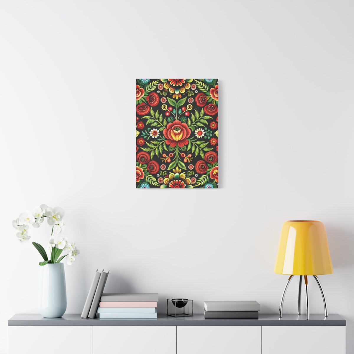 Folk Floral Pattern, Hungarian Inspired 03 - 18 in x 24 in Matte Canvas, Stretched, 1.25 in
