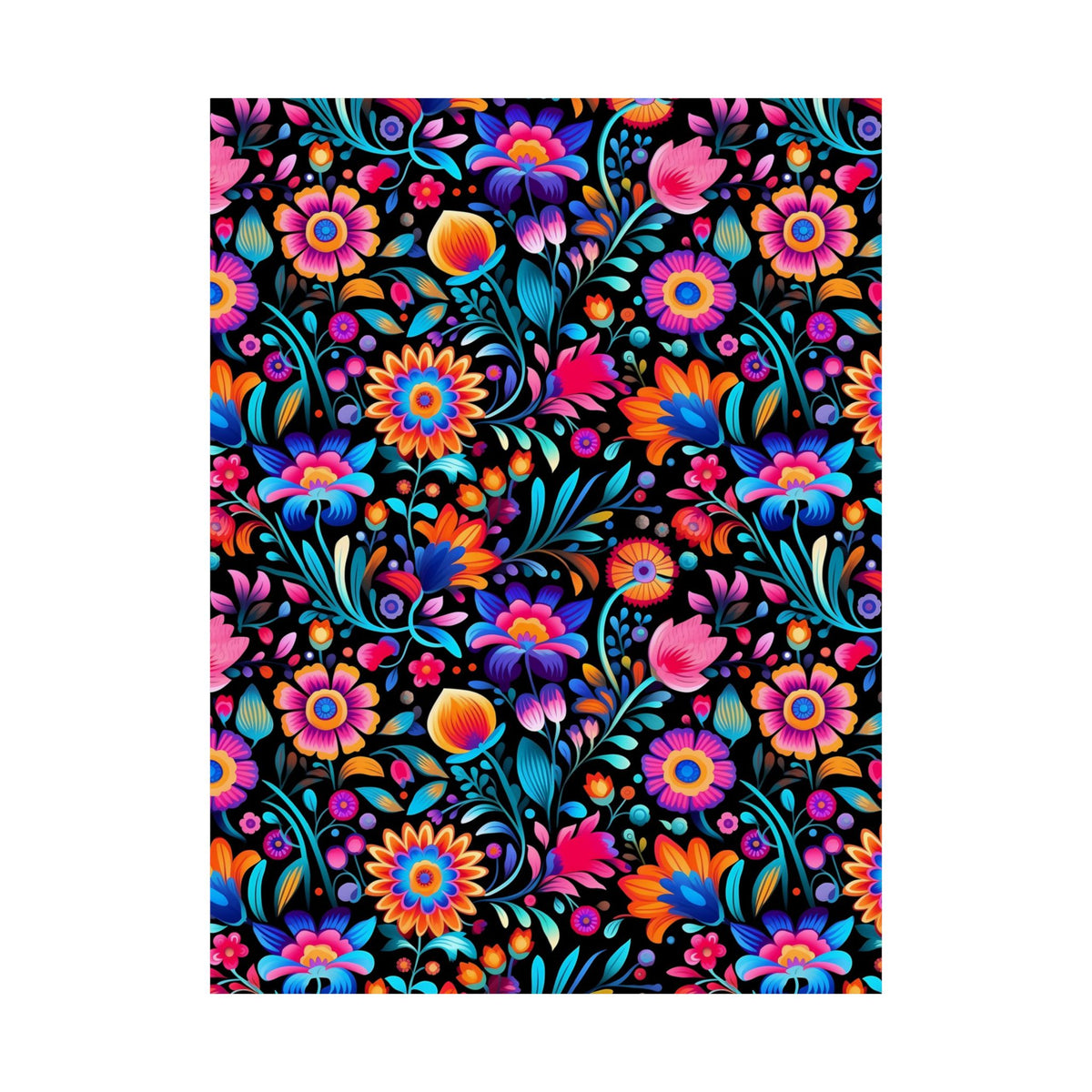 Mexican Floral Fiesta Pattern 057 - 18 in x 24 in Matte Poster