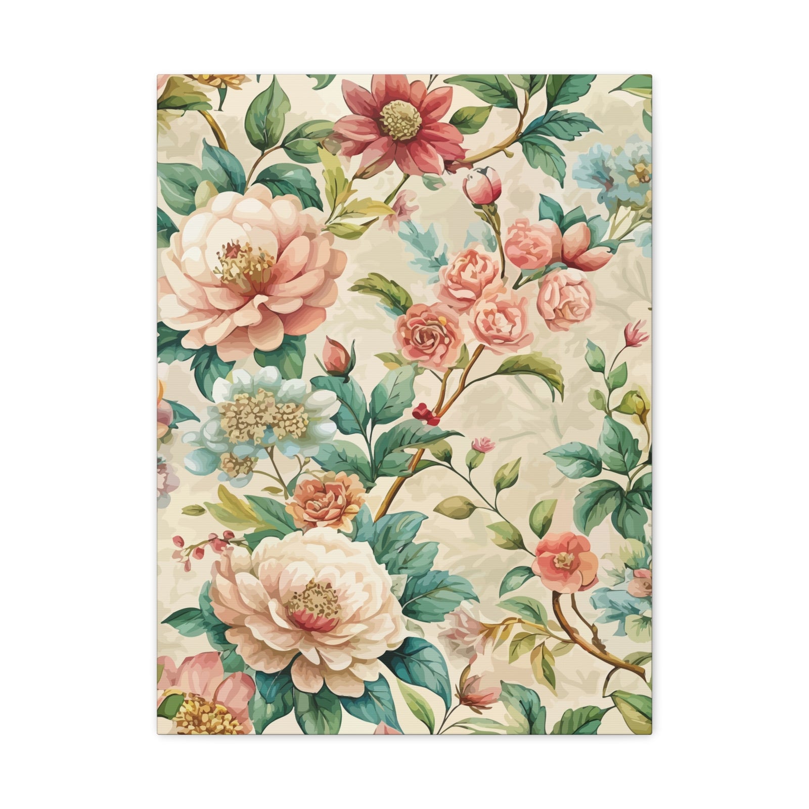 Folk Floral Pattern, Chinese Inspired 02 - 18 in x 24 in Matte Canvas, Stretched, 1.25 in