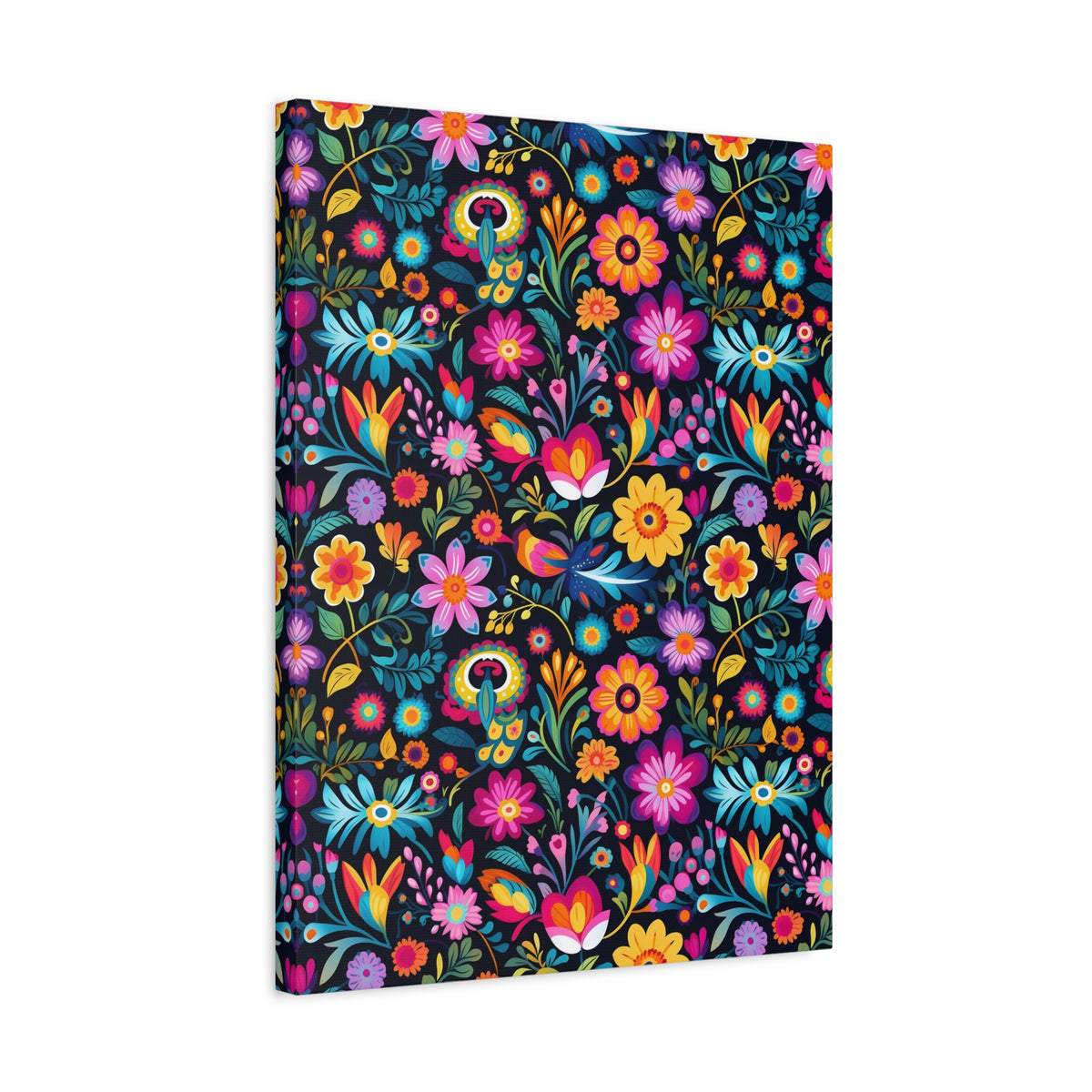 Mexican Floral Fiesta Pattern 055 - 18 in x 24 in Matte Canvas, Stretched, 1.25 in