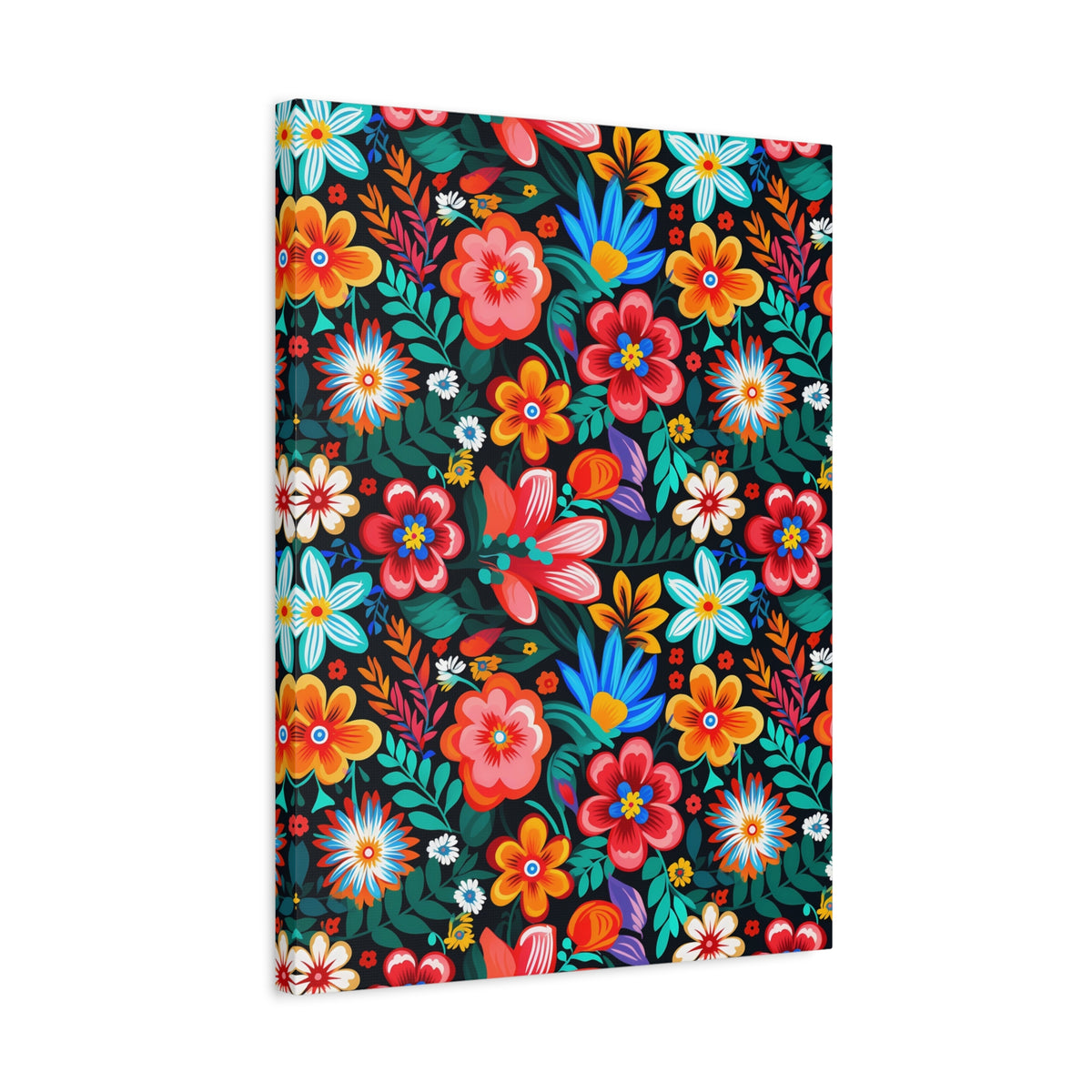 Mexican Floral Fiesta Pattern 054 - 18 in x 24 in Matte Canvas, Stretched, 1.25 in