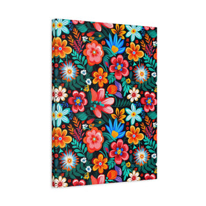 Mexican Floral Fiesta Pattern 054 - 18 in x 24 in Matte Canvas, Stretched, 1.25 in