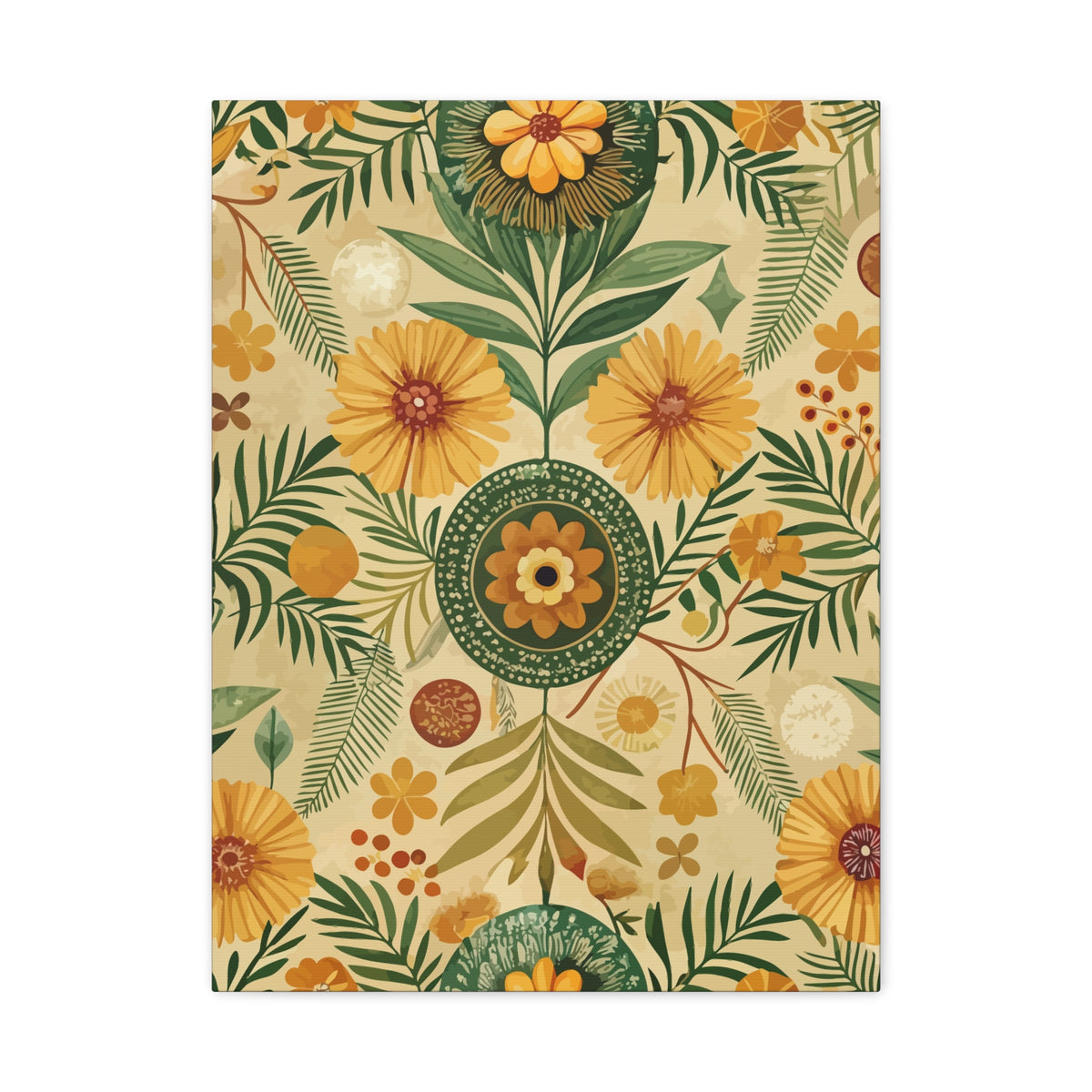 Folk Floral Pattern, Kenyan Inspired 01 - 18 in x 24 in Matte Canvas, Stretched, 1.25 in