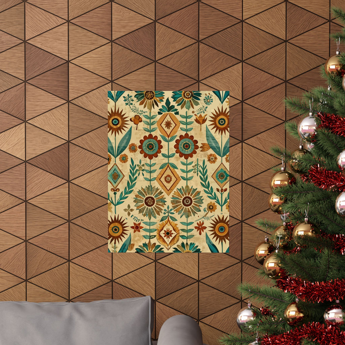 Folk Floral Pattern, Native American Inspired 02 - 18 in x 24 in Matte Poster