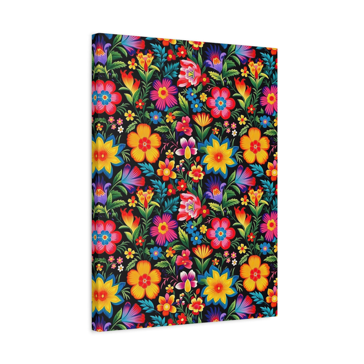 Mexican Floral Fiesta Pattern 030 - 18 in x 24 in Matte Canvas, Stretched, 1.25 in