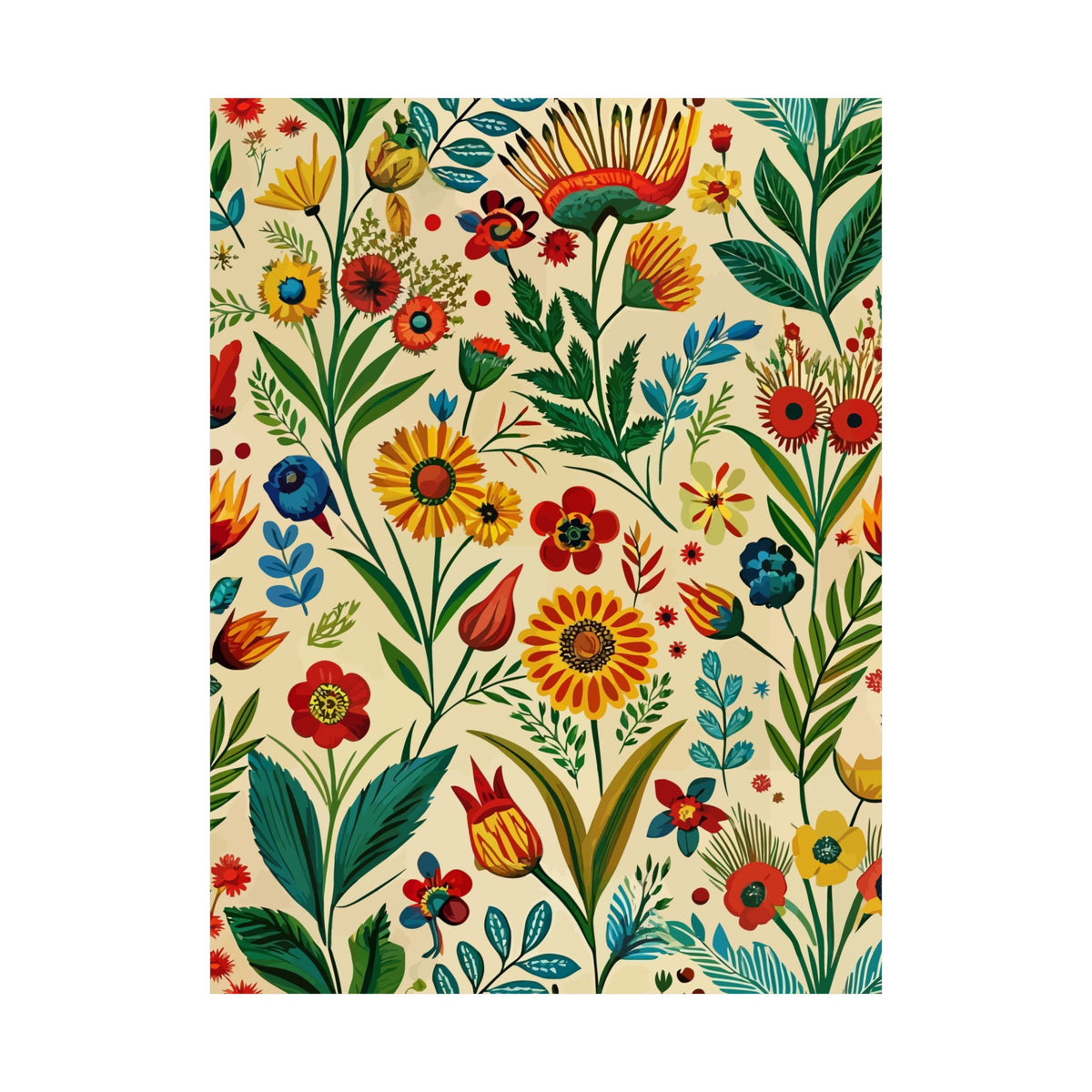 Folk Floral Pattern, Bulgarian Inspired 01 - 18 in x 24 in Matte Poster