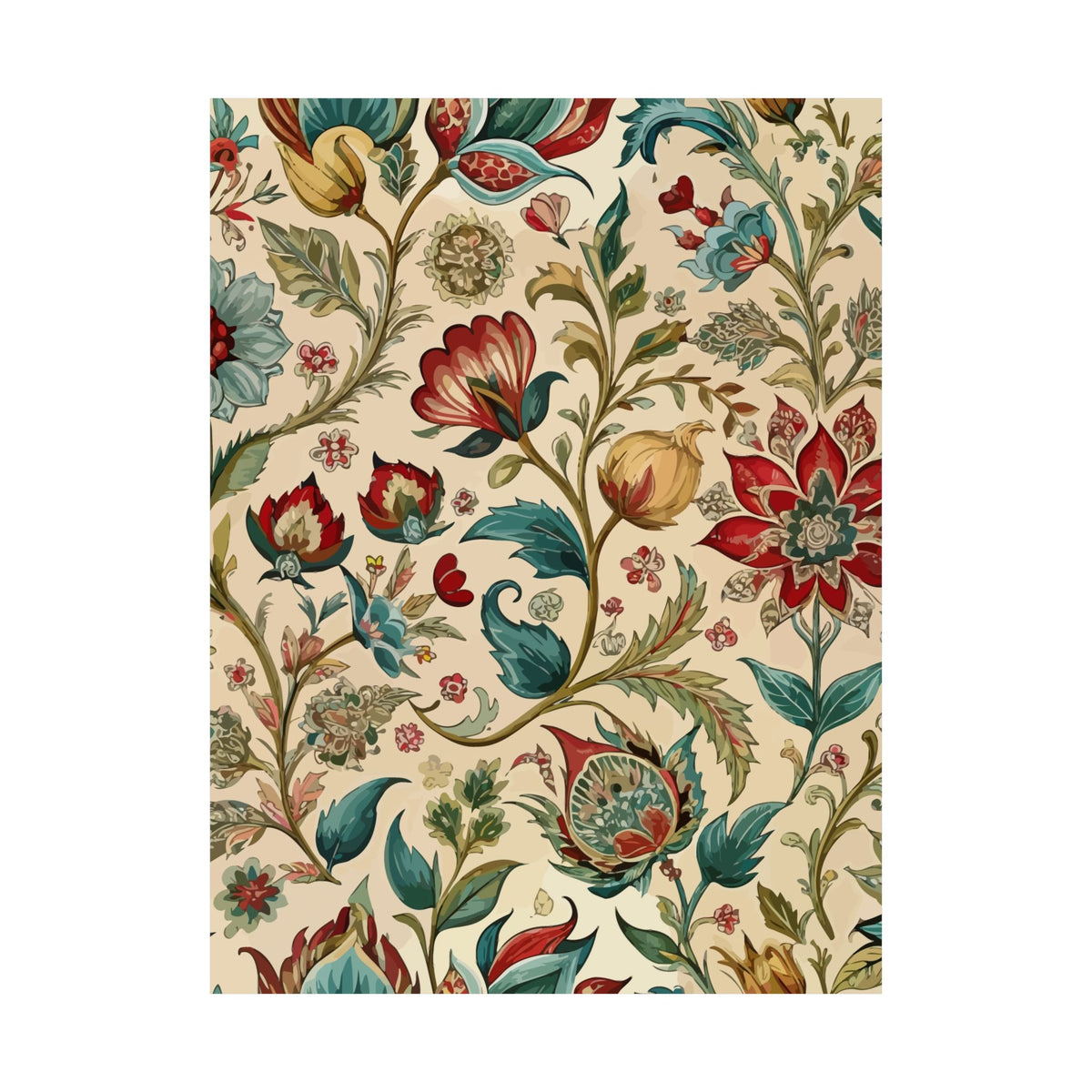Folk Floral Pattern, Mughal Inspired 03 - 18 in x 24 in Matte Poster
