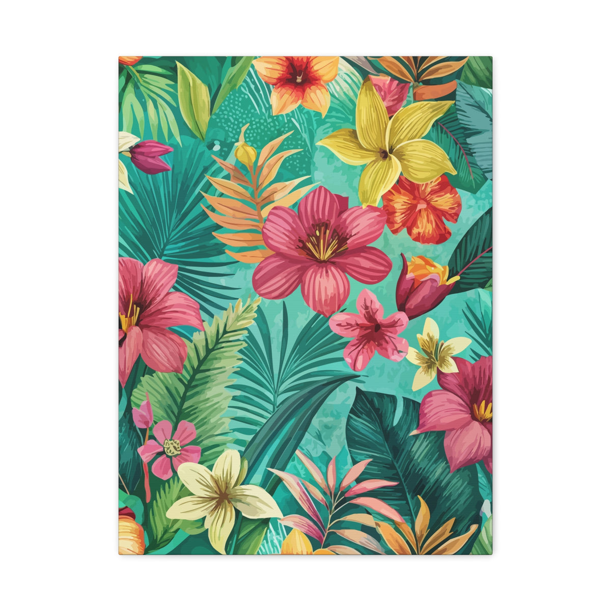 Folk Floral Pattern, South American Inspired 01 - 18 in x 24 in Matte Canvas, Stretched, 1.25 in