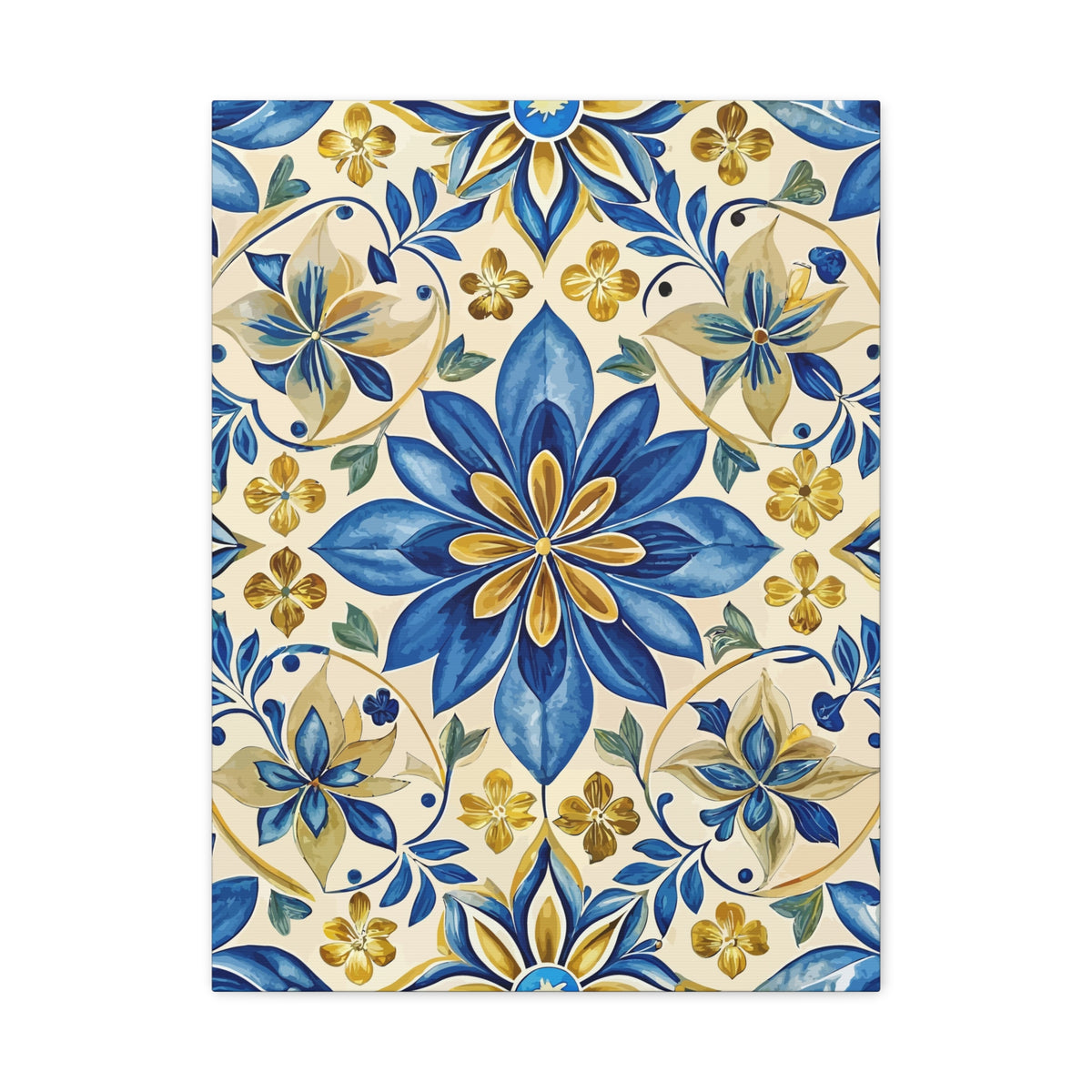 Folk Floral Pattern, Portuguese Inspired 02 - 18 in x 24 in Matte Canvas, Stretched, 1.25 in