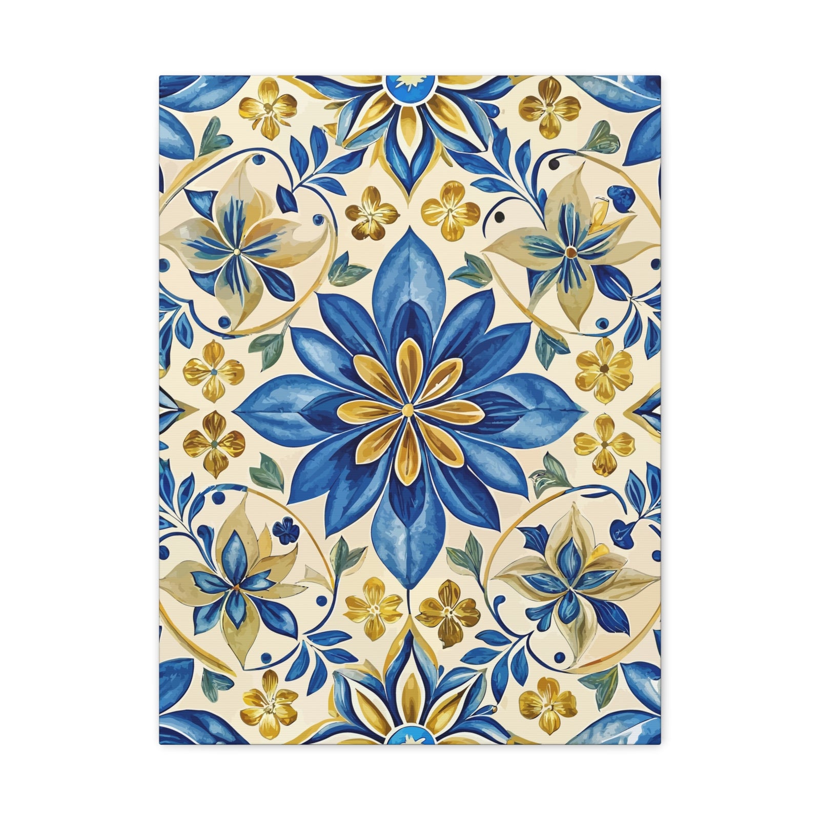 Folk Floral Pattern, Portuguese Inspired 02 - 18 in x 24 in Matte Canvas, Stretched, 1.25 in