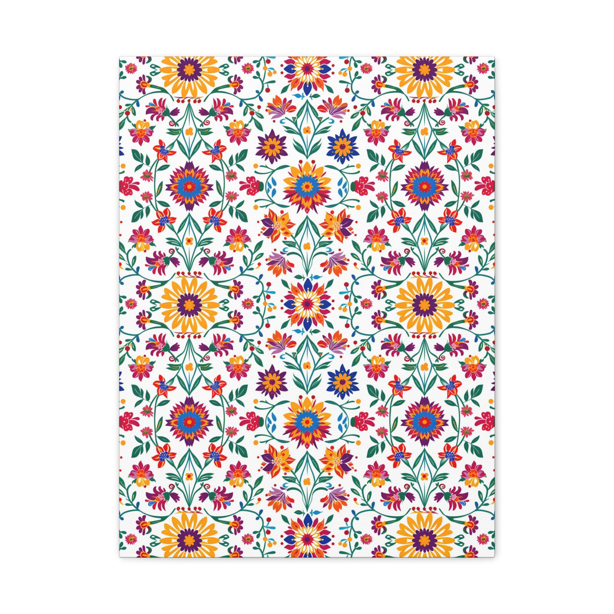 Mexican Floral Fiesta Pattern 027 - 18 in x 24 in Matte Canvas, Stretched, 1.25 in