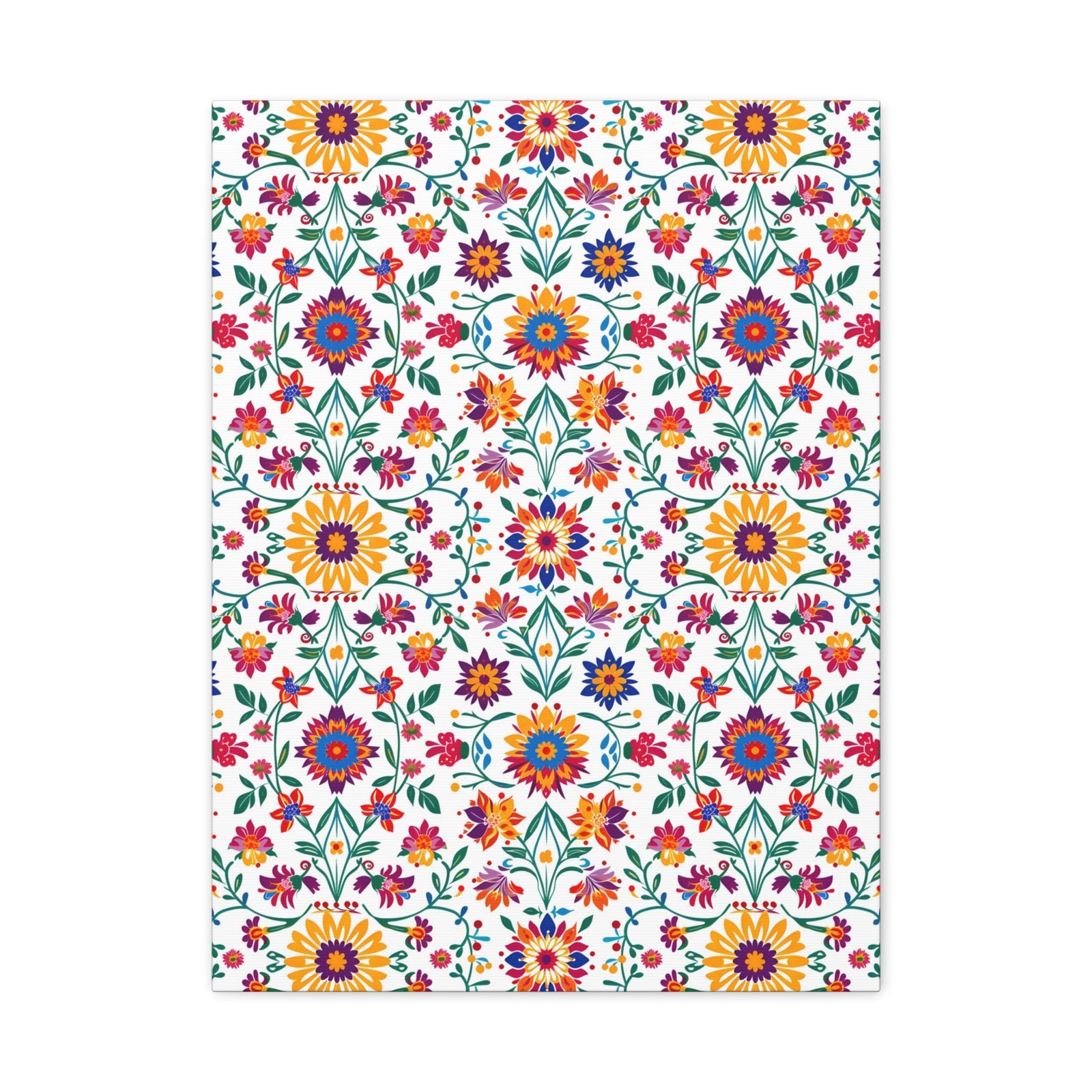 Mexican Floral Fiesta Pattern 027 - 18 in x 24 in Matte Canvas, Stretched, 1.25 in