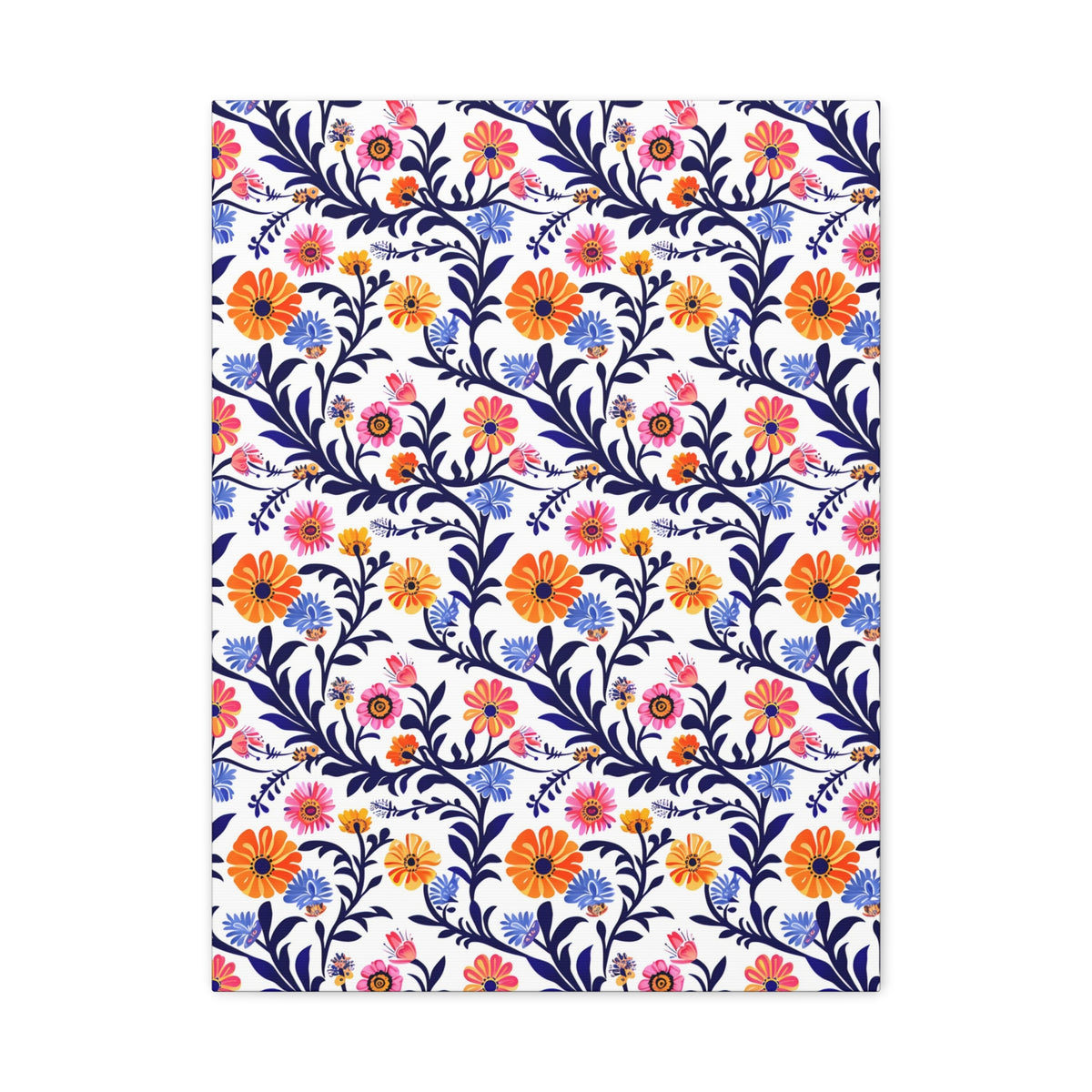 Mexican Floral Fiesta Pattern 022 - 18 in x 24 in Matte Canvas, Stretched, 1.25 in
