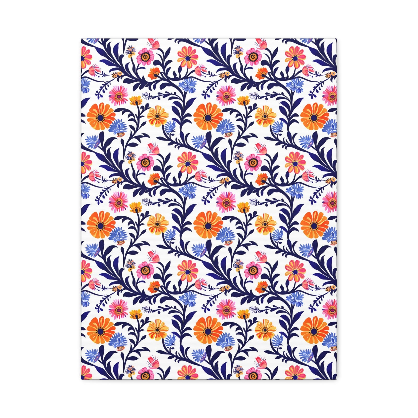 Mexican Floral Fiesta Pattern 022 - 18 in x 24 in Matte Canvas, Stretched, 1.25 in