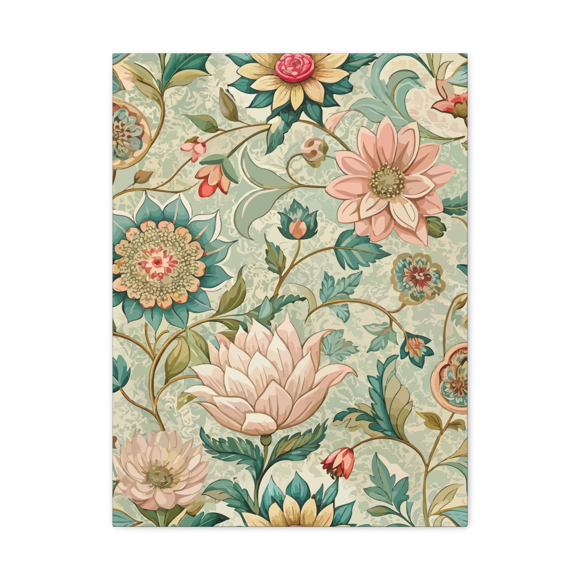 Folk Floral Pattern, Burmese Inspired 01 - 18 in x 24 in Matte Canvas, Stretched, 1.25 in