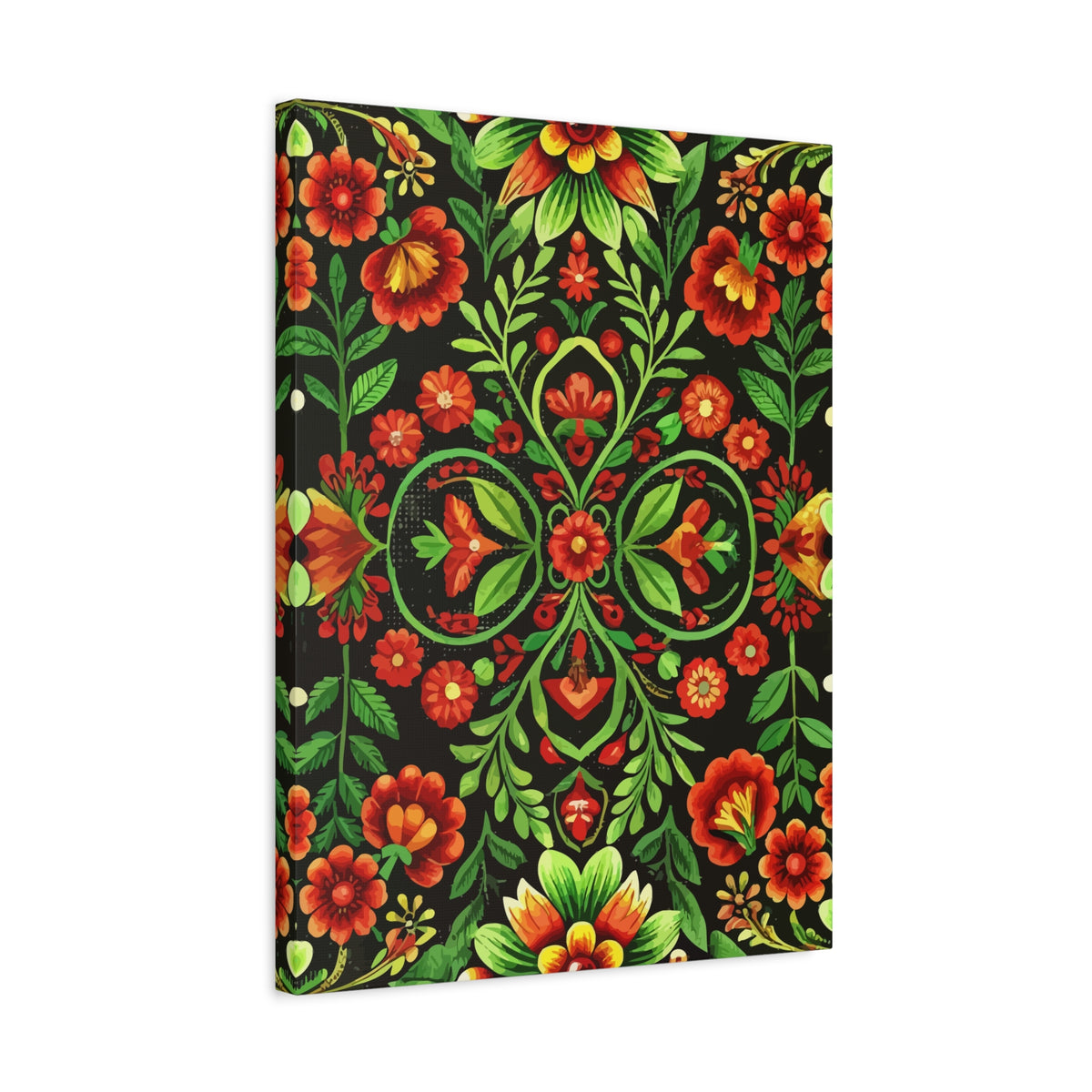 Folk Floral Pattern, Hungarian Inspired 04 - 18 in x 24 in Matte Canvas, Stretched, 1.25 in