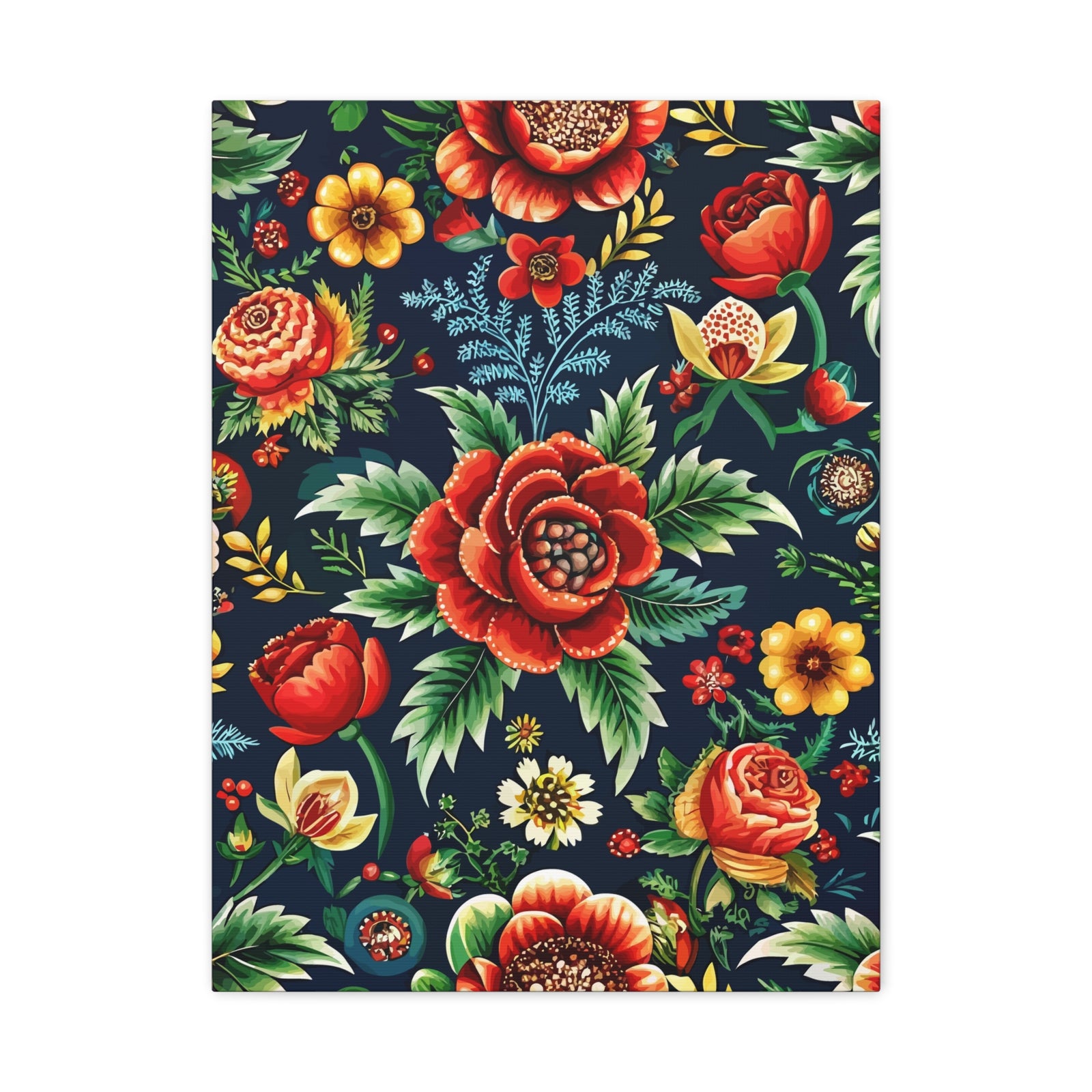 Folk Floral Pattern, Romanian Inspired 01 - 18 in x 24 in Matte Canvas, Stretched, 1.25 in