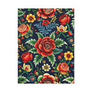 Folk Floral Pattern, Romanian Inspired 01 - 18 in x 24 in Matte Canvas, Stretched, 1.25 in