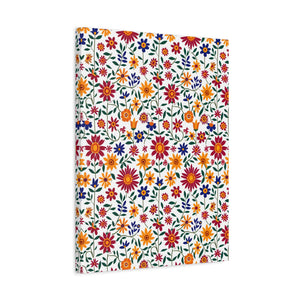 Mexican Floral Fiesta Pattern 017 - 18 in x 24 in Matte Canvas, Stretched, 1.25 in