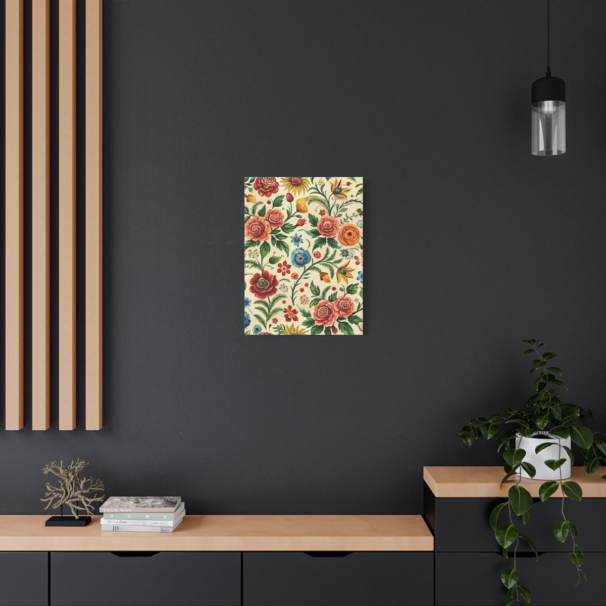 Folk Floral Pattern, Romanian Inspired 03 - 18 in x 24 in Matte Canvas, Stretched, 1.25 in