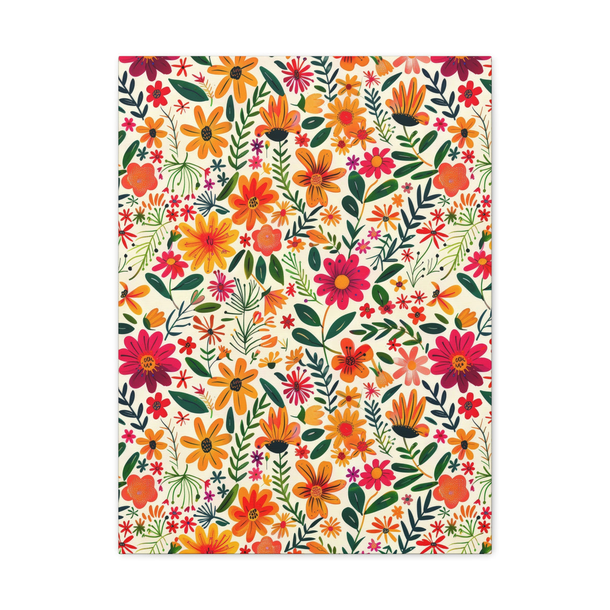 Mexican Floral Fiesta Pattern 004 - 18 in x 24 in Matte Canvas, Stretched, 1.25 in