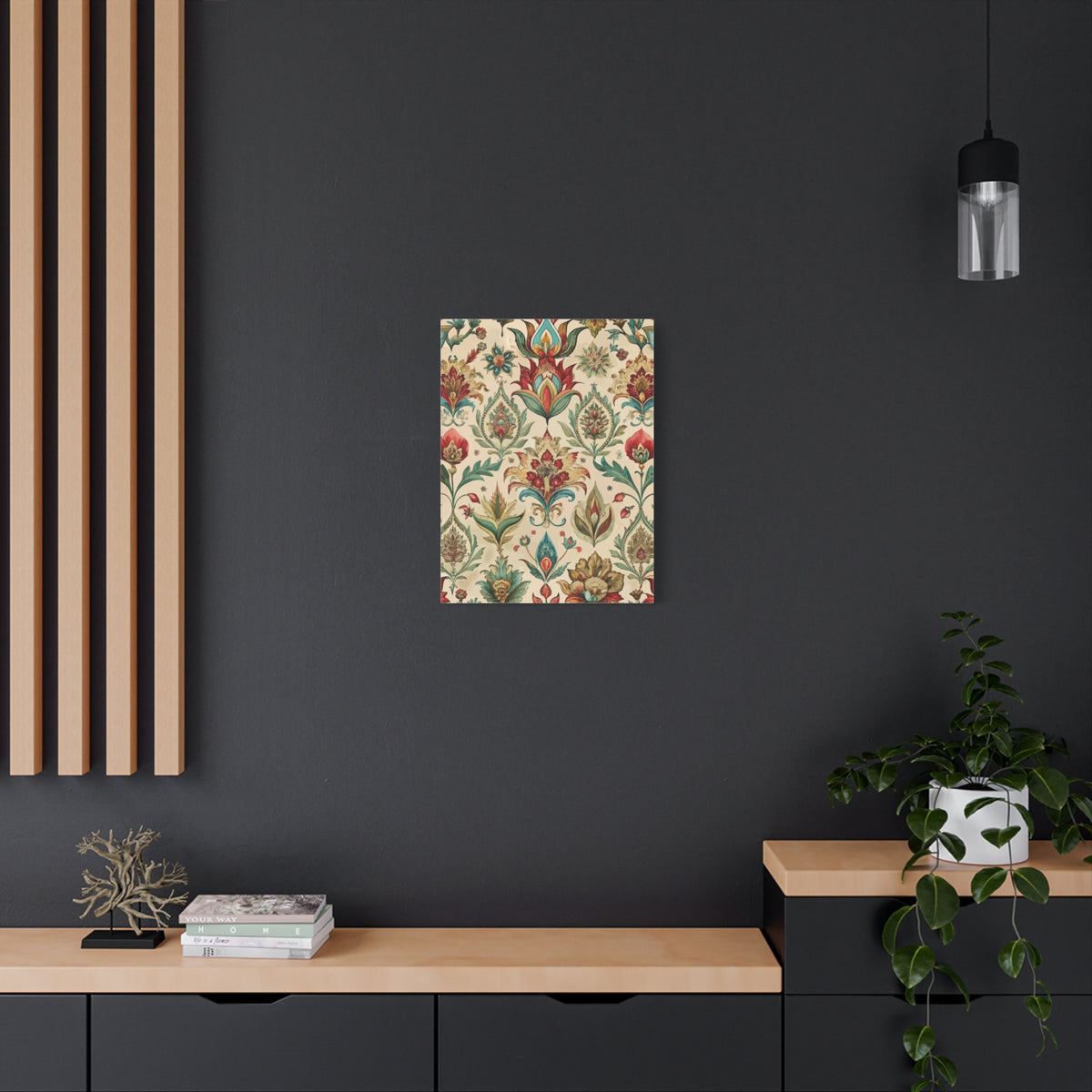 Folk Floral Pattern, Mughal Inspired 04 - 18 in x 24 in Matte Canvas, Stretched, 1.25 in