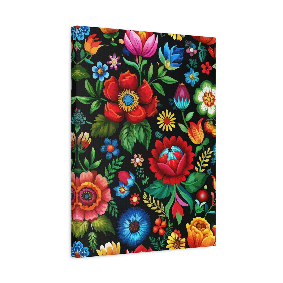Folk Floral Pattern, Hungarian Inspired 08 - 18 in x 24 in Matte Canvas, Stretched, 1.25 in