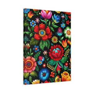 Folk Floral Pattern, Hungarian Inspired 08 - 18 in x 24 in Matte Canvas, Stretched, 1.25 in