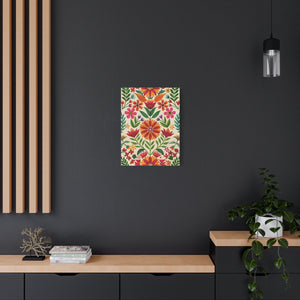 Folk Floral Pattern, Mexican Inspired 04 - 18 in x 24 in Matte Canvas, Stretched, 1.25 in