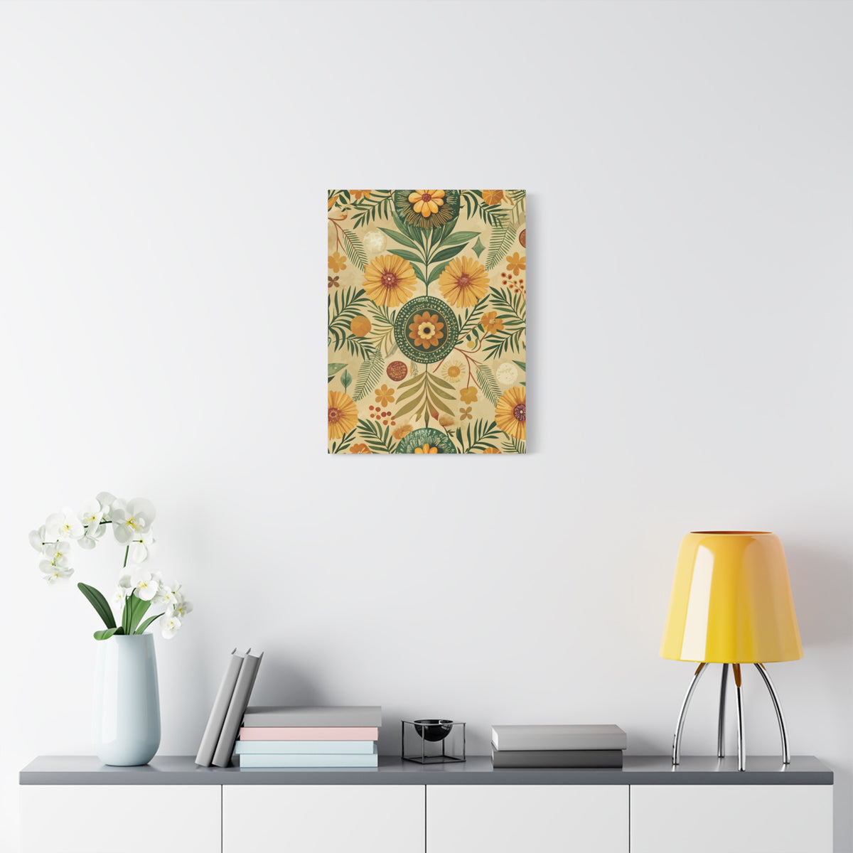Folk Floral Pattern, Kenyan Inspired 01 - 18 in x 24 in Matte Canvas, Stretched, 1.25 in
