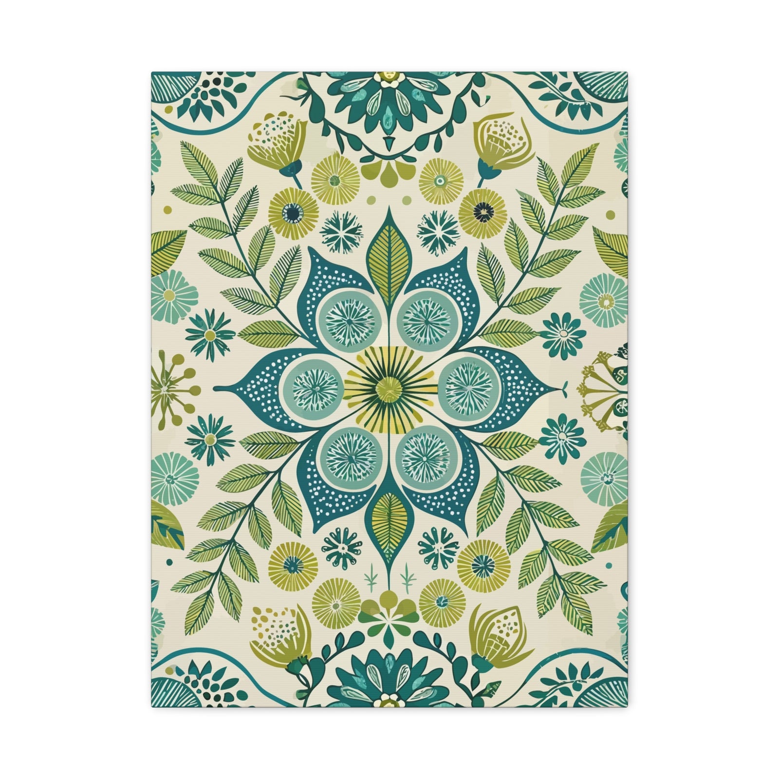 Folk Floral Pattern, Scandinavian Inspired 08 - 18 in x 24 in Matte Canvas, Stretched, 1.25 in