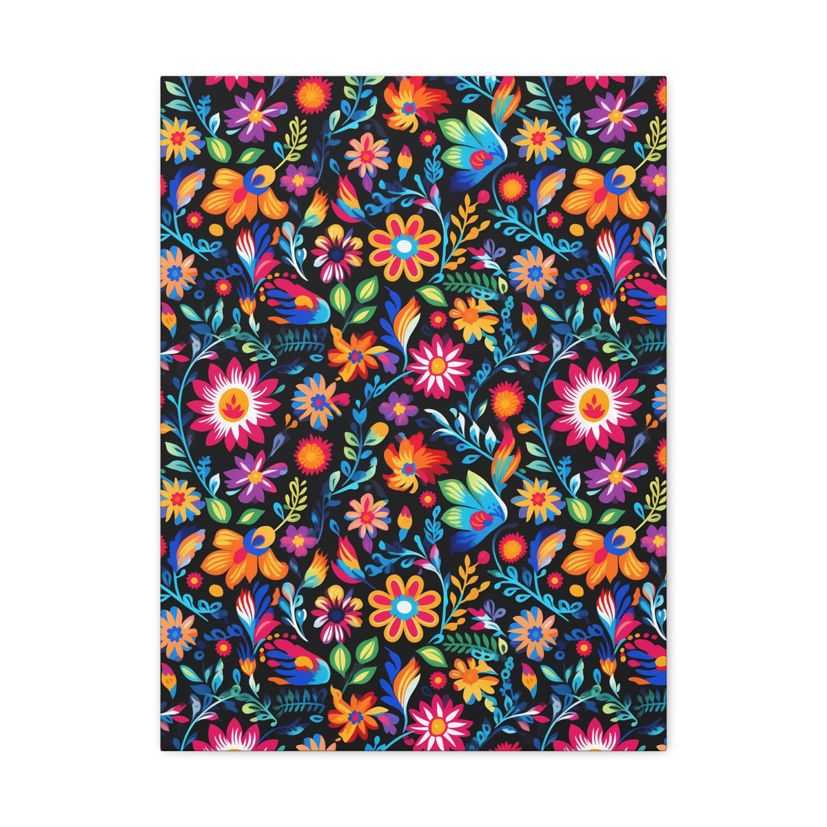 Mexican Floral Fiesta Pattern 053 - 18 in x 24 in Matte Canvas, Stretched, 1.25 in