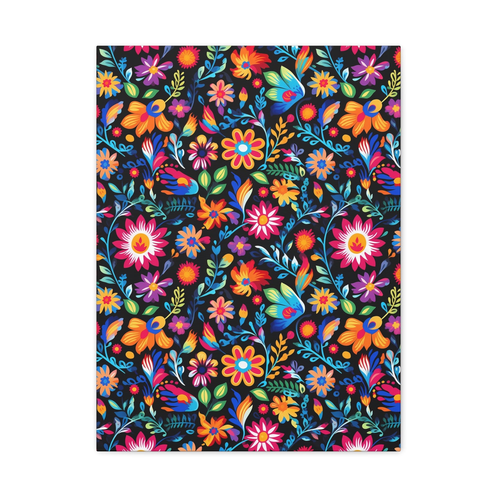 Mexican Floral Fiesta Pattern 053 - 18 in x 24 in Matte Canvas, Stretched, 1.25 in