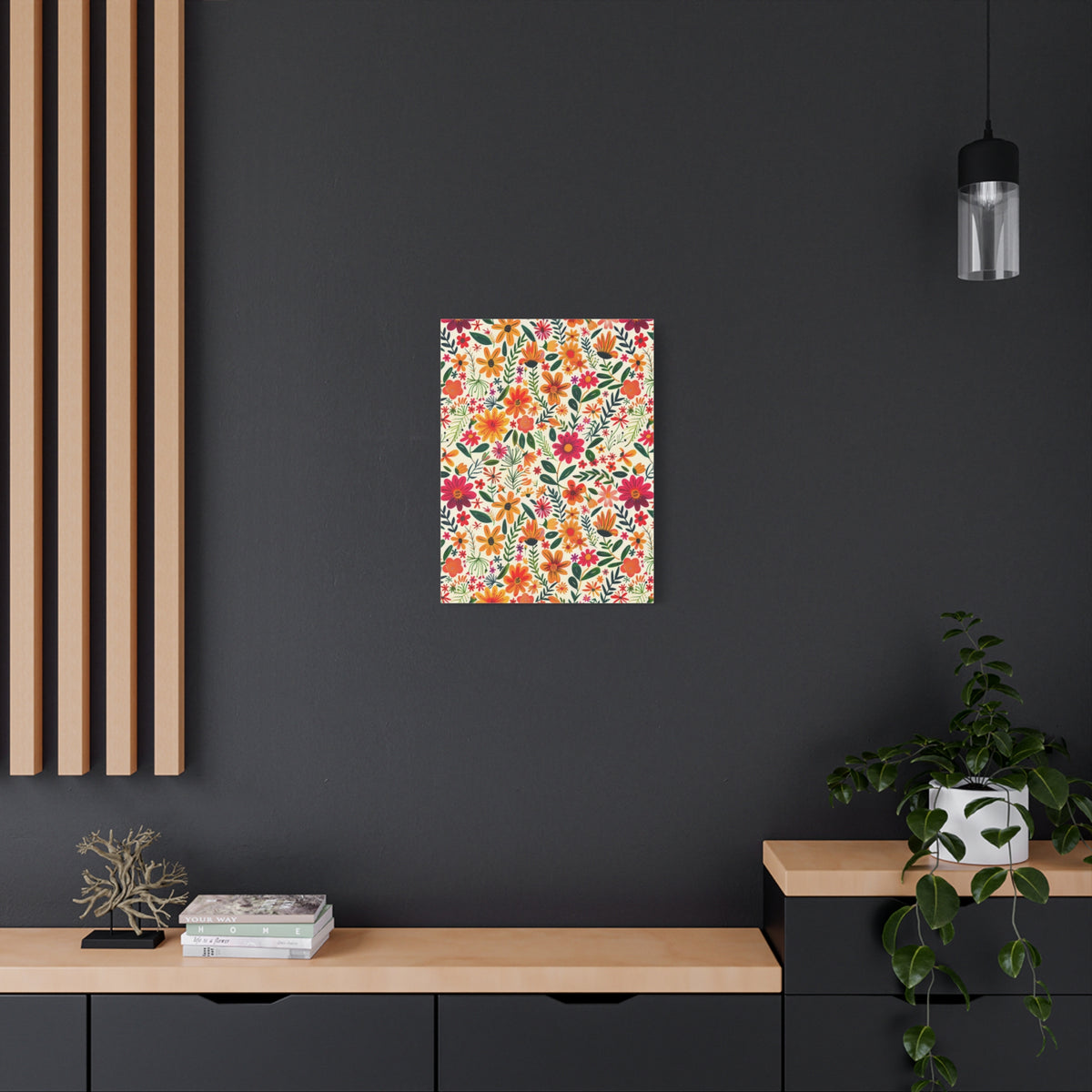 Mexican Floral Fiesta Pattern 004 - 18 in x 24 in Matte Canvas, Stretched, 1.25 in
