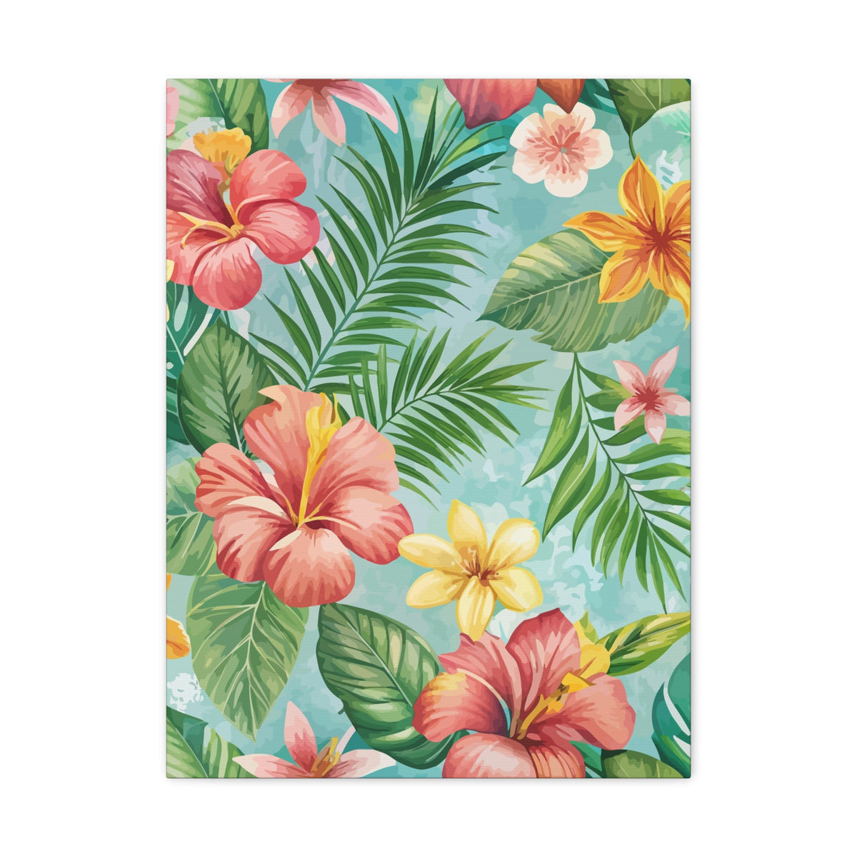 Folk Floral Pattern, Hawaiian Inspired 02 - 18 in x 24 in Matte Canvas, Stretched, 1.25 in