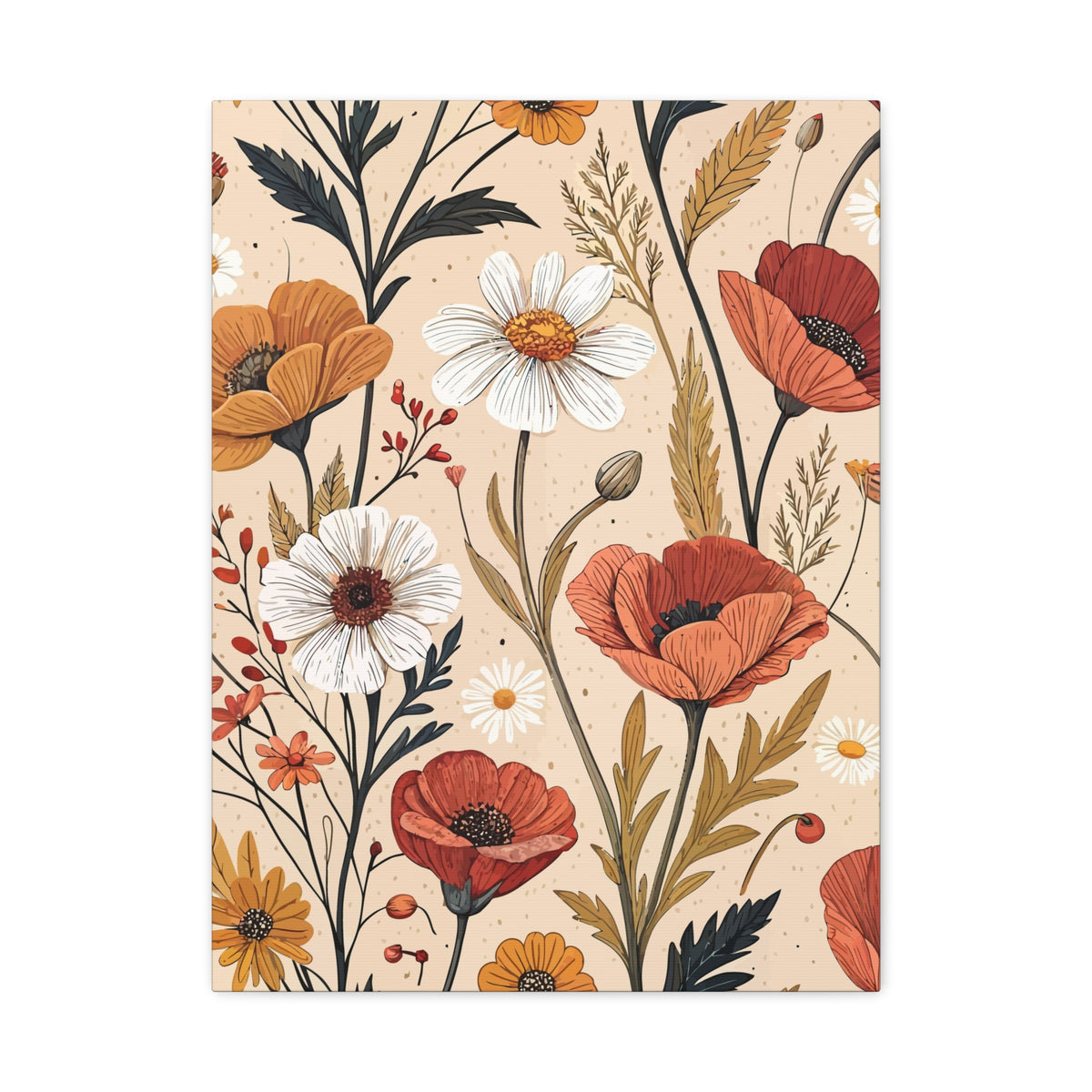 Wildflowers Pattern 033 - 18 in x 24 in Matte Canvas, Stretched, 1.25 in