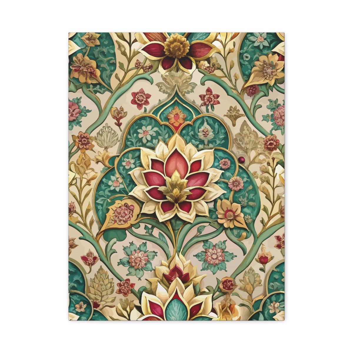 Folk Floral Pattern, Mughal Inspired 01 - 18 in x 24 in Matte Canvas, Stretched, 1.25 in