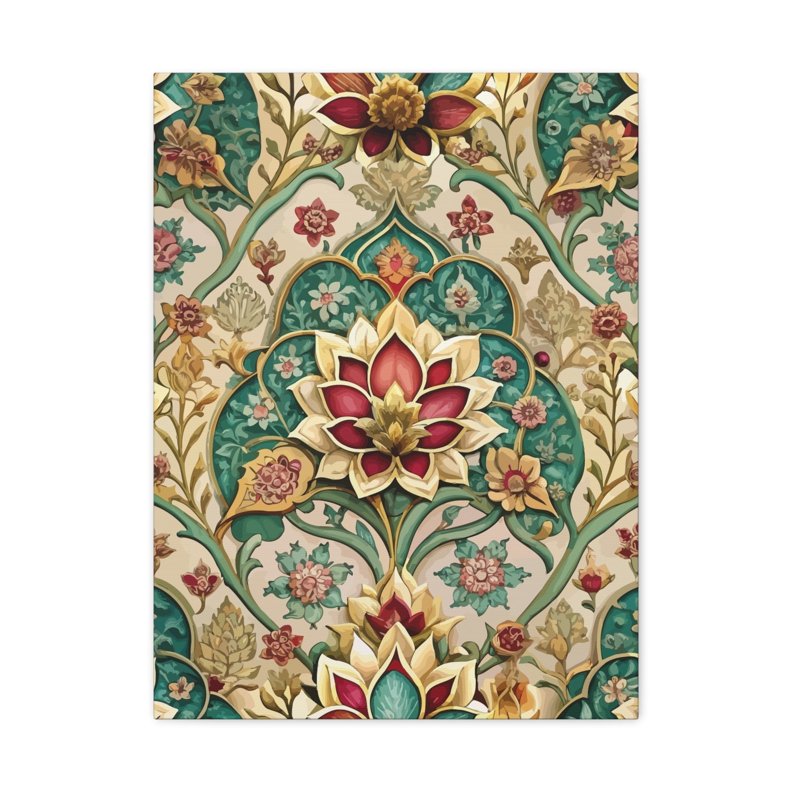 Folk Floral Pattern, Mughal Inspired 01 - 18 in x 24 in Matte Canvas, Stretched, 1.25 in
