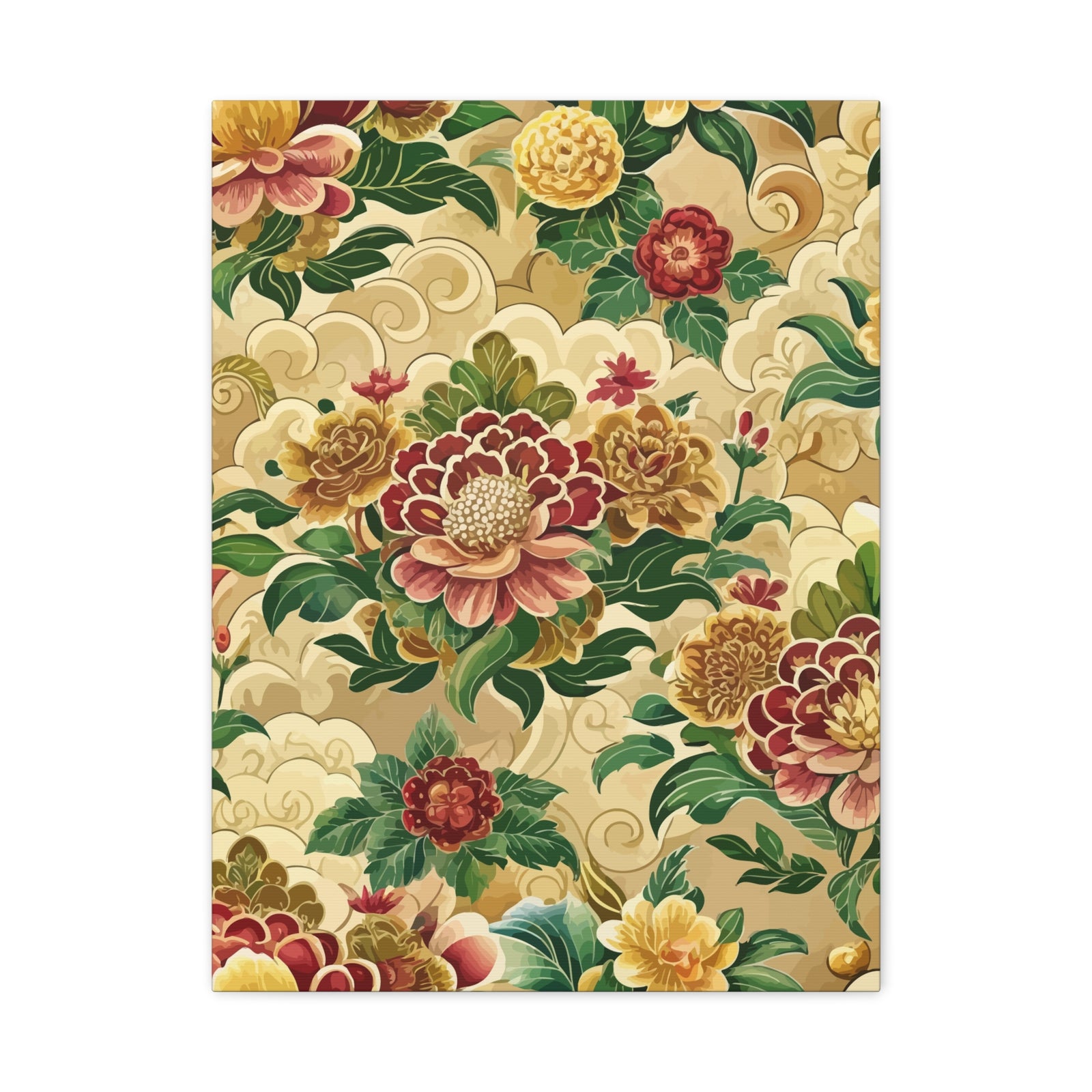 Folk Floral Pattern, Bhutanese Inspired 02 - 18 in x 24 in Matte Canvas, Stretched, 1.25 in