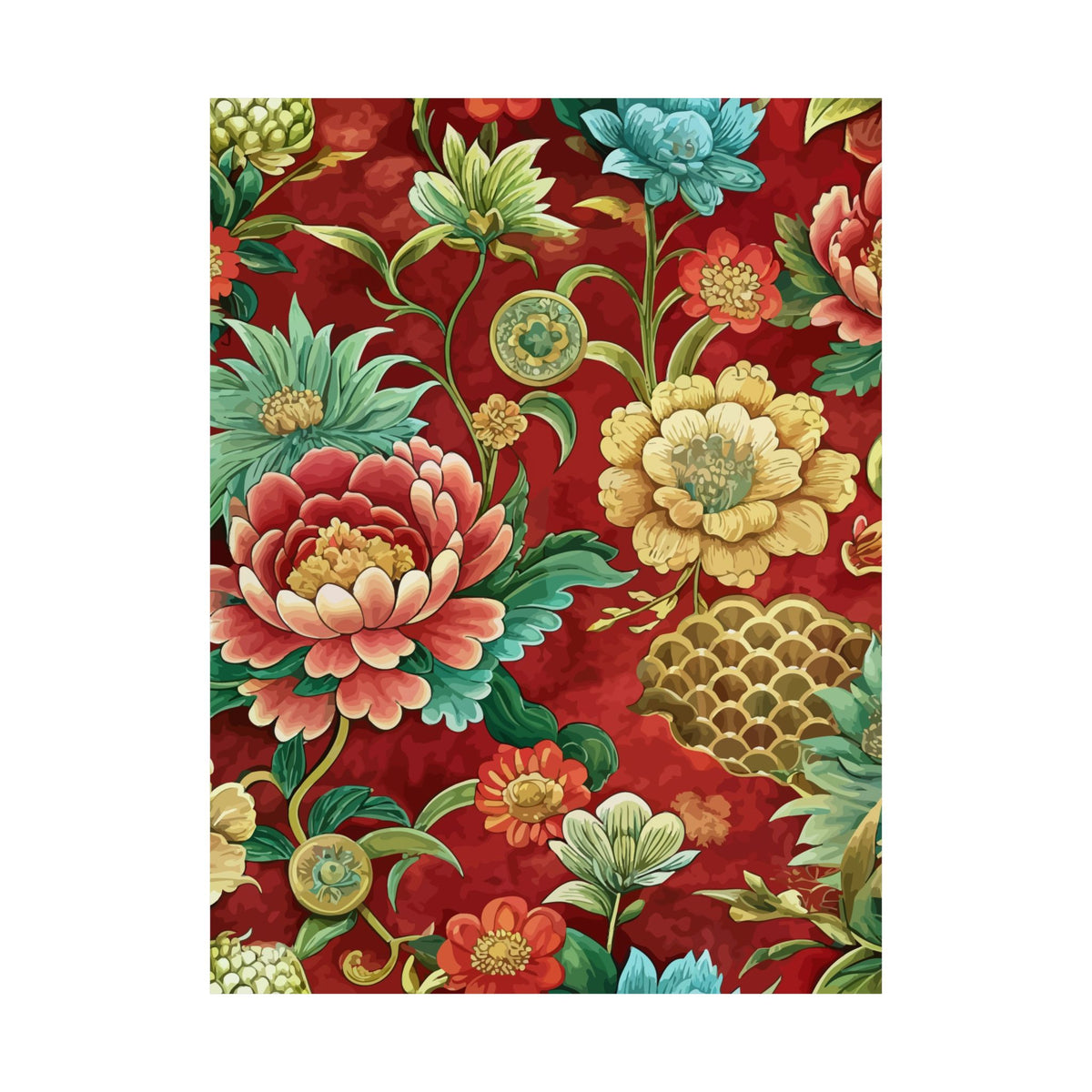 Folk Floral Pattern, Chinese Inspired 04 - 18 in x 24 in Matte Poster