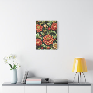 Folk Floral Pattern, Eastern European Inspired 01 - 18 in x 24 in Matte Canvas, Stretched, 1.25 in
