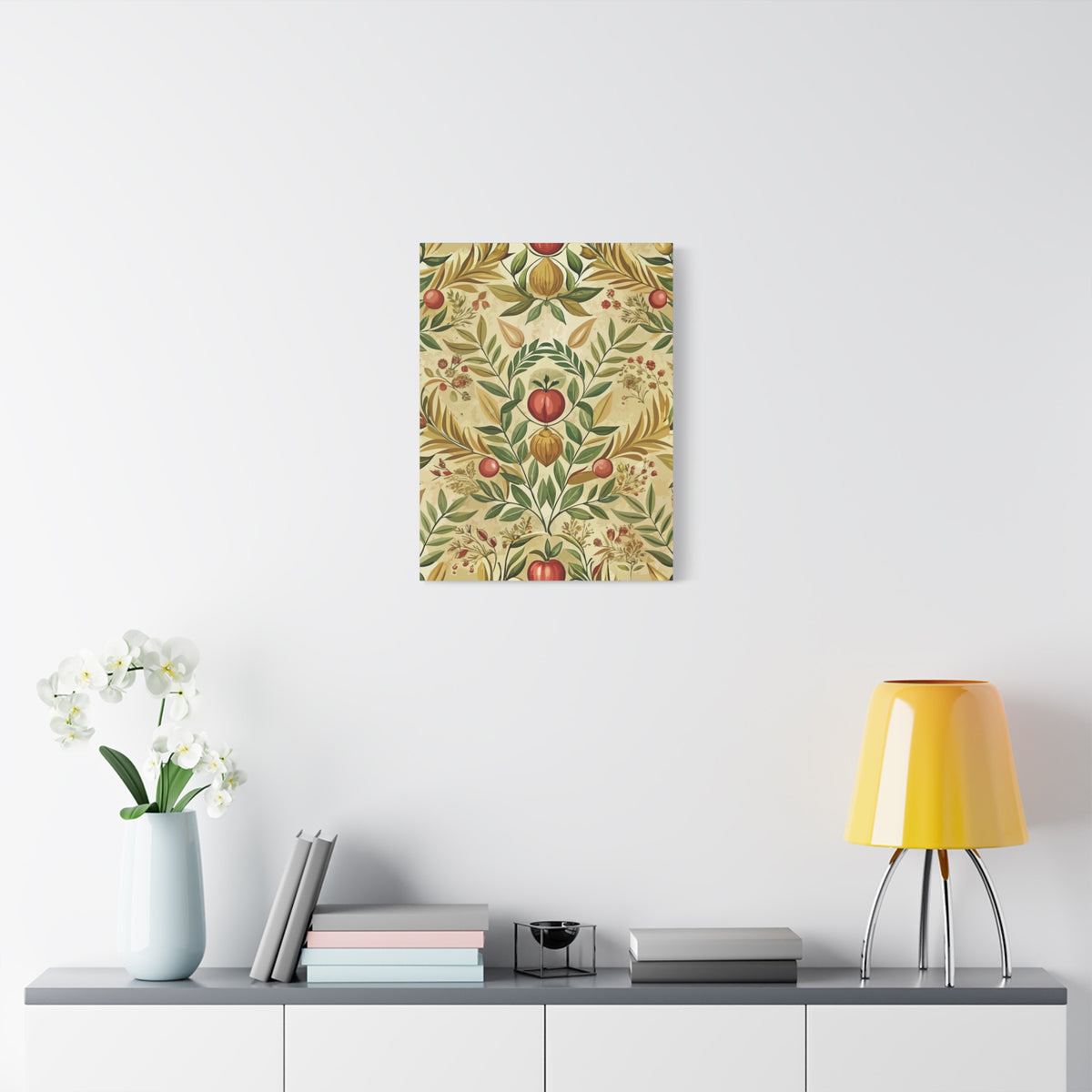 Folk Floral Pattern, Greek Inspired 02 - 18 in x 24 in Matte Canvas, Stretched, 1.25 in